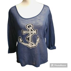 Xhilaration Anchor Short Sleeve Top Size XL Women